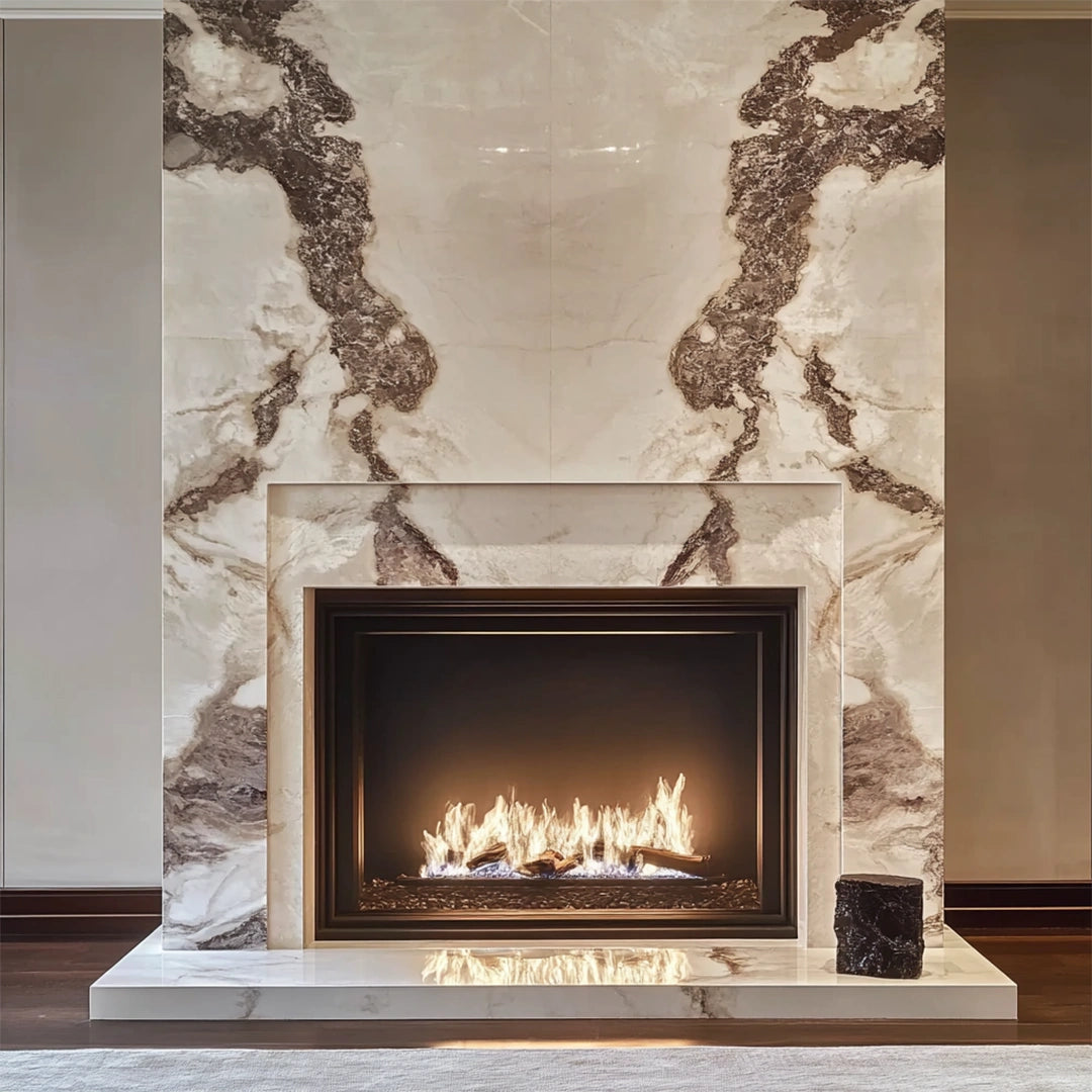 ONS Marble Marble Fireplace Mantel With Full Height Marble Surround