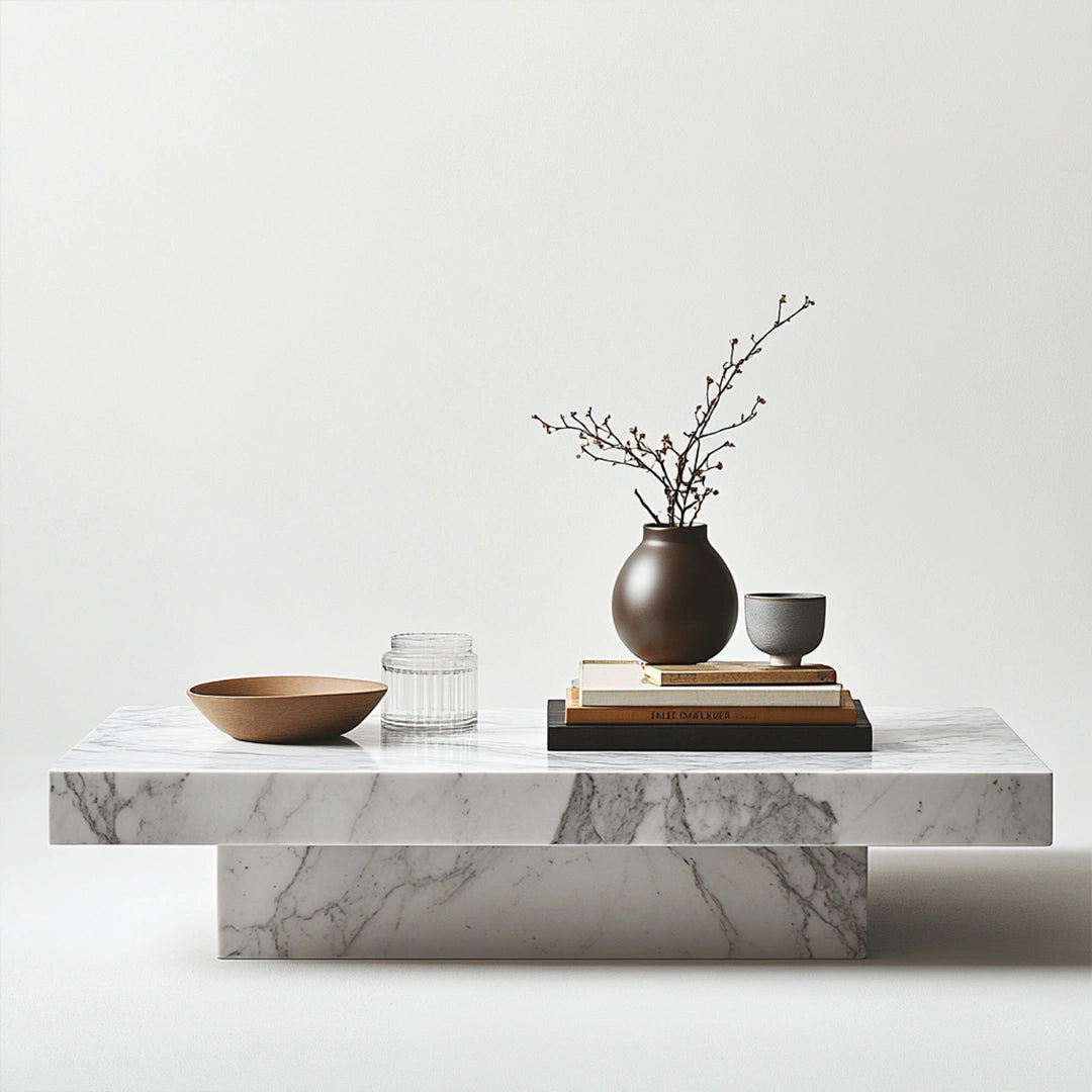 ONS Marble Marble Minimalist Rectangle Center Coffee Table