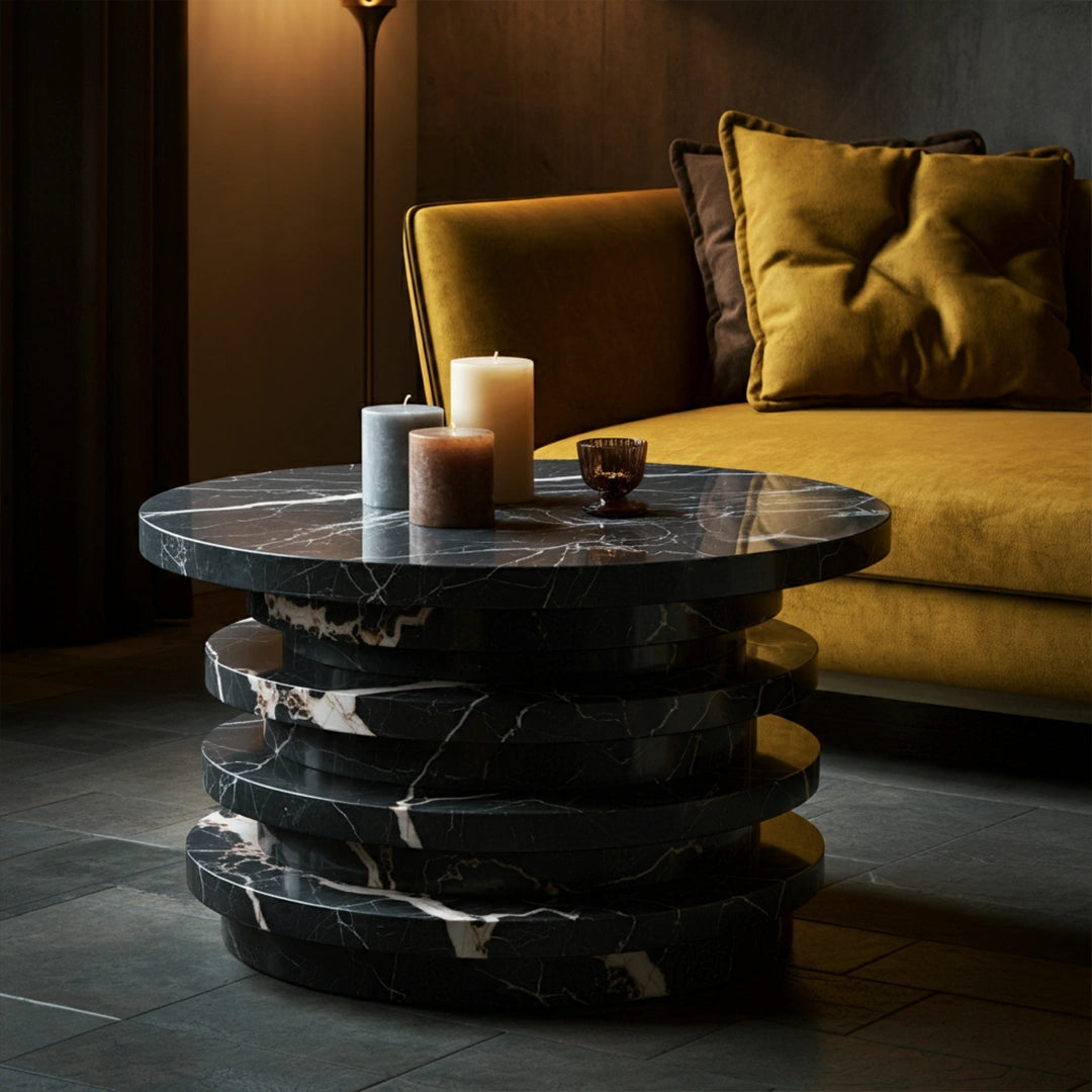 ONS Marble Elegant Console Table With Black Marble