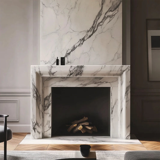 ONS Marble Elegant Marble Fireplace Mantel With an Extended Overmantel