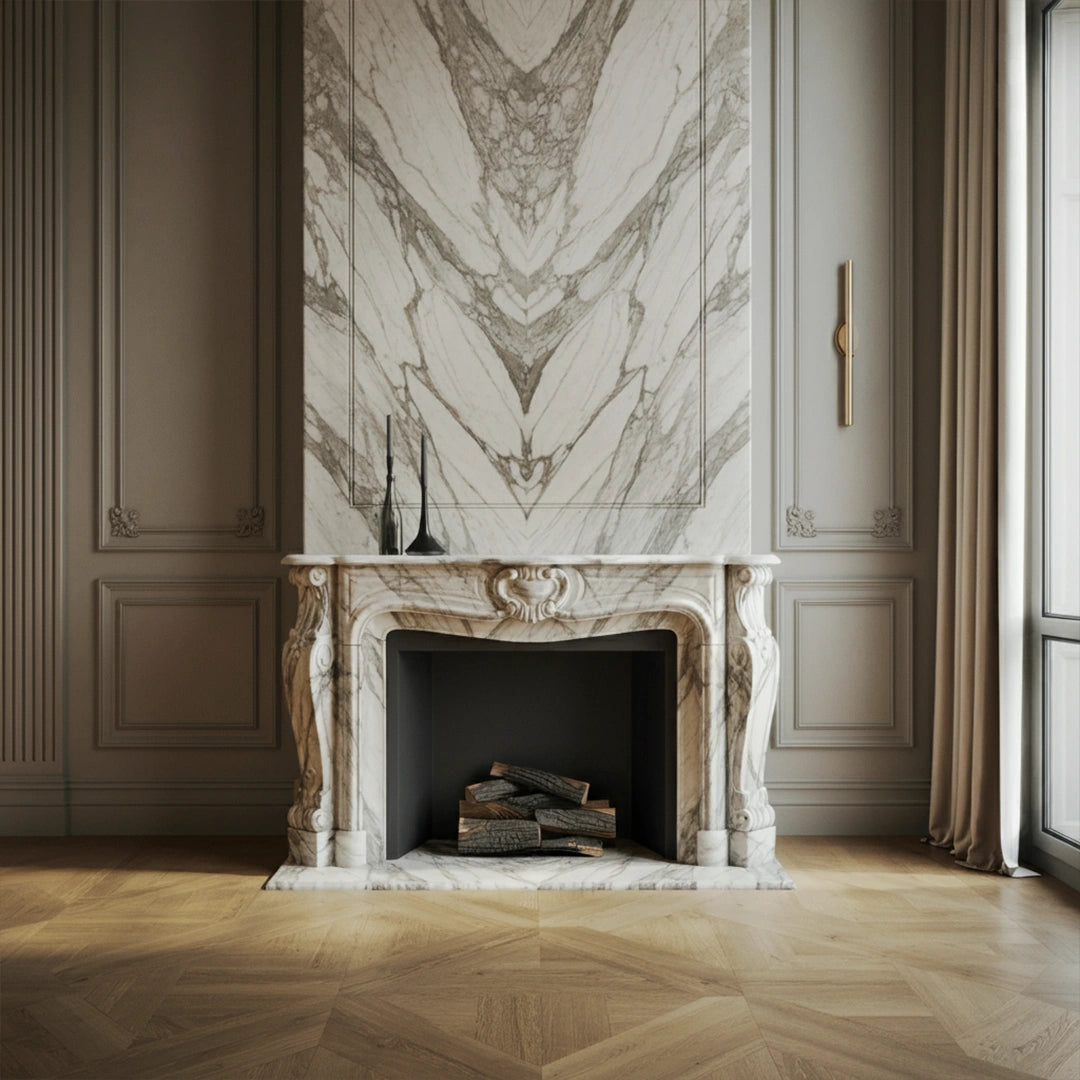 ONS Marble Elegant Marble Fireplace Mantel with Intricate Carvings