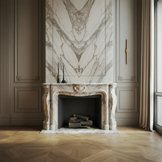 ONS Marble Elegant Marble Fireplace Mantel with Intricate Carvings