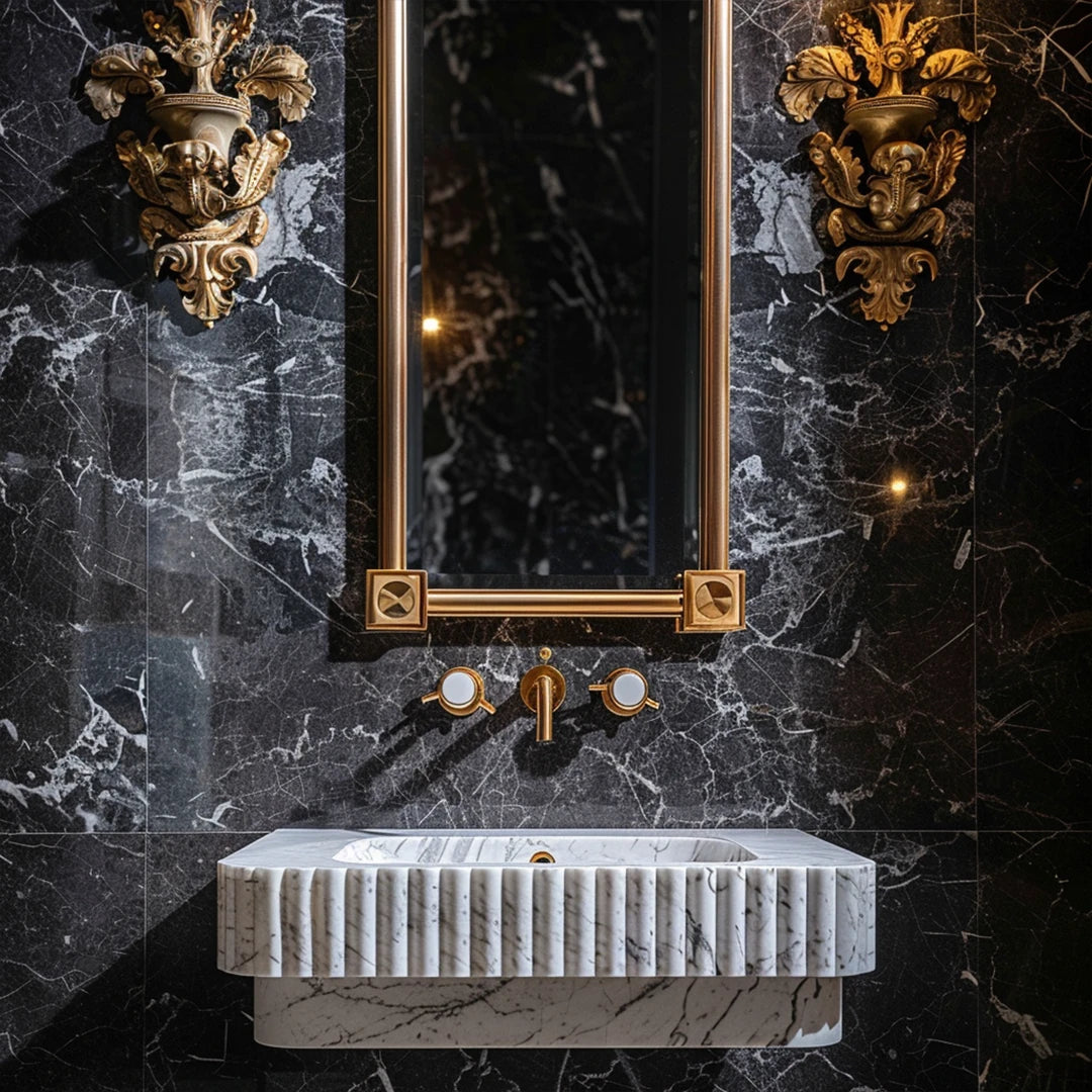 ONS Marble Modern Hand-Carved Carrara Marble Sink