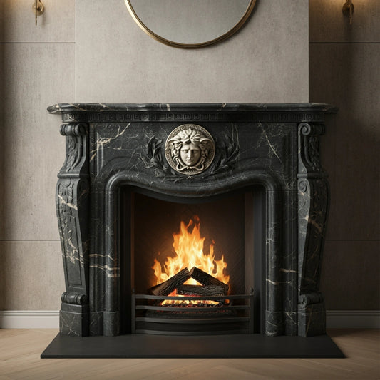 ONS Marble Ornate Marble Fireplace Mantel with Lion Emblem