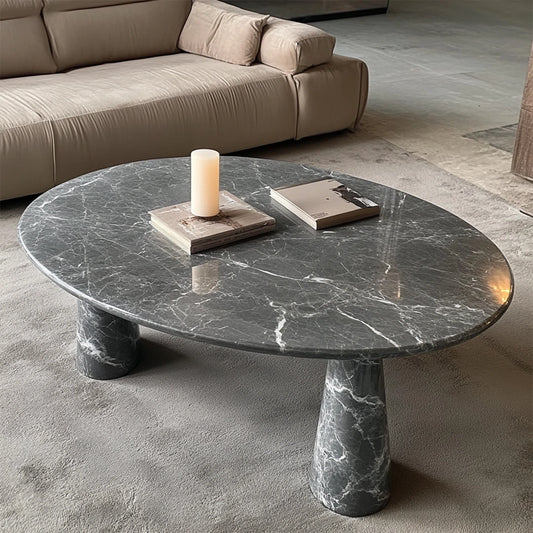 ONS Marble Oval Marble Coffee Table with Cylindrical Legs