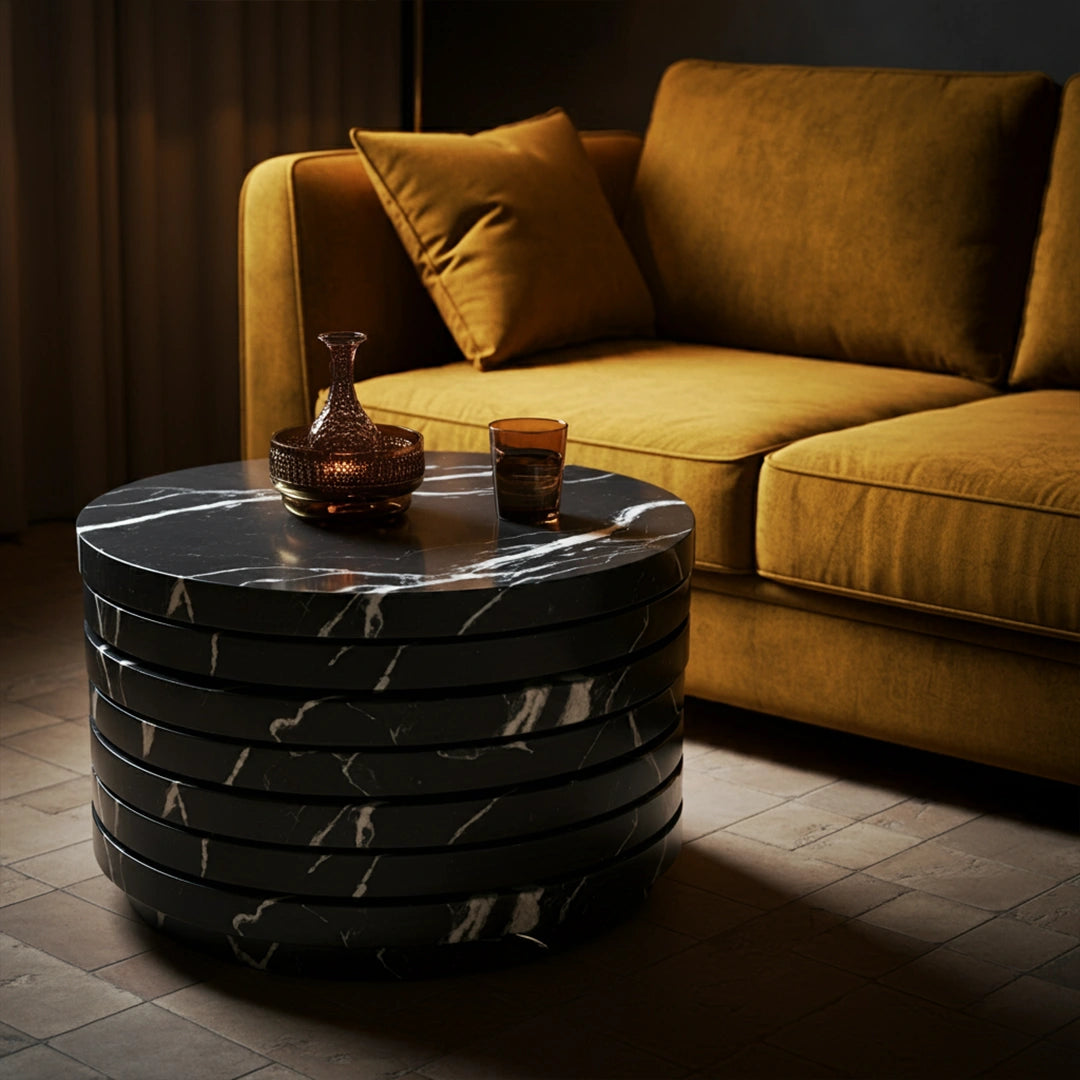 ONS Marble Round Marble Coffee Table with Layered Design