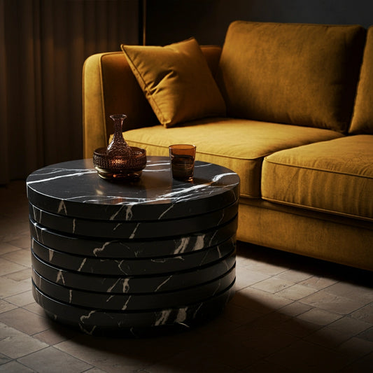 ONS Marble Round Marble Coffee Table with Layered Design